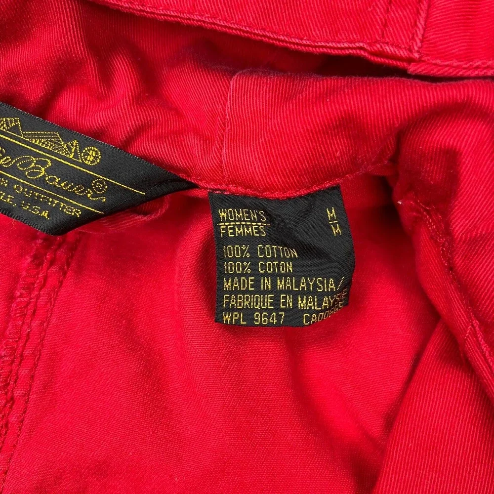VTG Eddie Bauer Jacket Womens Medium Red Hooded Zip Snap Cotton Outdoors Pockets